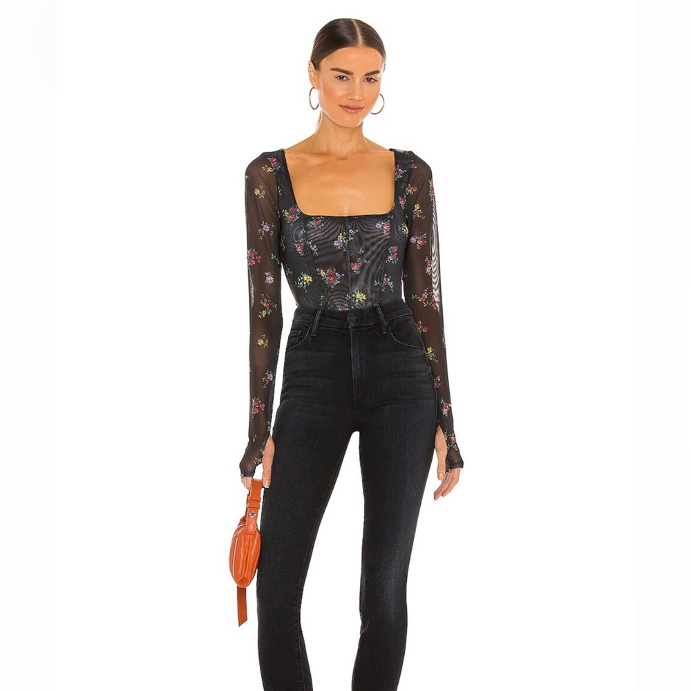 AFRM Kona Long Sleeve Corset Top in Noir Multi Floral